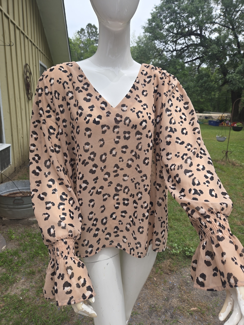 a new day Beige Leopard Print V-Neck Blouse